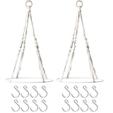 2 x Makramee Kräuter-Trockenregal mit 16 Haken, handgewebte Baumwollseilhaken, Holzring-Trockenregal für Küche, Garten und Gewürze