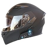 Motorradhelm Mit Bluetooth Integriert Klapphelm, ECE Zertifiziert Integralhelm Mit Anti-Fog-Doppelspiegel Für Erwachsene Damen Und Herren M~XXL