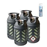 Bluecraft 4x Premium Eigentums Propangasflasche 10 kg gefüllt inkl. Lecksuchspray für Camping, Gasgrill, Gaskocher