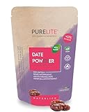 PURELITE Date Powder 450g vegan, Dattel Pulver, Dattelzucker aus 100% getrockneten Datteln, natürliche Zuckeralternative zum Backen, Kochen & Süßen mit Ballaststoffen