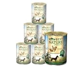 Dehner Best Nature Hundefutter, Nassfutter getreidefrei, für ausgewachsene Hunde, Huhn / Kaninchen / Nudeln, 6 x 400 g Dose (2.4 kg)