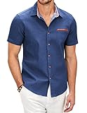 COOFANDY Hemd Herren Kurzarm Jeanshemd Cowboy-Style Freizeithemd für Herren Kurzarmhemd Denim Hemd Kariert Hemd Slim Fit Business Hemd Oberhemd Herren Kurzarm Büro Hemd Blau XXL