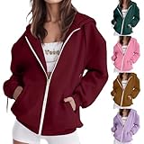 Damen-Hoodie mit Reißverschluss, Sport, Sweatshirt, Kapuze, Oversize, Sweatshirt mit Tasche, lässiger Mantel, langärmlig, Sportkleidung, lässig, locker, leichter Top, blasslila, Small