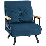 HOMCOM Schlafsofa, Klappbett mit Bettfunktion, Relaxsessel mit Rückenkissen, Polstersofa mit Verstellbarer Rückenlehne, Samtoptik, 63 x 73 x 81 cm, Blau