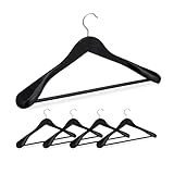 Relaxdays Anzug Kleiderbügel, 5er Set, breite Schulter, 360° drehbarer Haken, Hosenstange, Holzkleiderbügel, schwarz