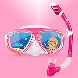 Schnorchel-Tauchmaske für Kinder, Unisex-Kind, 180 ° Panoramasicht, Anti-Fog-Tauchmaske für Jungen, Mädchen, Schwimmbrille mit Nasenabdeckung, Schnorchelausrüstung für Junior (Rose Satz)