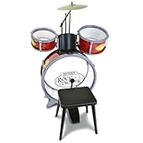 Bontempi 51 4504 Schlagzeug: Baßtrommel Ø 385 mm mit Pedal. 2 kleine Trommeln Ø 170 Becken Ø 210 mm. 2 Schlagstöcken. Echte Sounds. Inkl. Hocker. Maße: 500x500x680 mm, 50x50x67cm