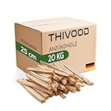 THIVOOD Anzündholz 25 cm - 20 KG Anfeuerholz für zu Hause - trockener Kaminanzünder - ofenfertiges Brennholz aus Kastanie und Zedernholz - Holz für Feuerschale, Pizzaofen, Grill und Kamin