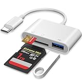 USB-C-auf-SD-Kartenleser, SD-Kartenadapter mit SD, MicroSD, USB 3 Ports, Typ-C-Speicherkarte für iPhone 15 Pro Max, für iPad Pro/Air/Mini, Mac, MacBook Pro/Air und mehr USB-C/Typ-C-Geräte (3-in-1)