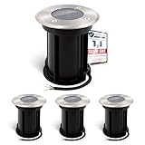 linovum BORU 4er Set Bodeneinbauleuchte für GU10 - wetterfest - Bodenstrahler außen IP67 befahrbar in rund gebürstet, Anschlusskabel 230V