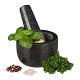 Relaxdays Granit Mörser mit Stößel, robust & langlebig, Gewürze, Kräuter, polierter Steinmörser, Ø 8,5 cm, V 100ml, grau, Anthrazit