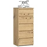 AKORD | Kommode mit 5 Schubladen| Rollschubladen | Schubladenschrank Kleiderschrank | Sideboard mit Ablage | Robust | Universal Design | Kunsthandwerkliche Eiche