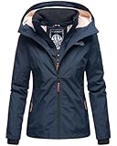 MARIKOO Designer Damen Übergangs Jacke leicht gefüttert Kapuze kurz B659 [B659-Erdbeer-Navy-Gr.S]