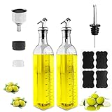 Gvolatee 2PCS ölflasche glas 500ml, essig und ölspender mit ausgießer, Trichter, Anti-Schmutz Verschluss, transparent olivenöl spender, öl flaschen, ölflaschen für Küche, Grill, Pasta, Salate, Backen