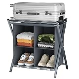 Garden 4 you Kofferständer Klappbar, Gepäckablage, Kofferständer, Kofferbock Kofferablage, Kofferstände mit Ablagefächern für Schlafzimmer Gästezimmer Hotel, für Reisegepäck (Grau)