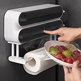 Wandrollenhalter Küche 3 Rollen, Folienschneider Magnetischer mit küchenrollenhalter Frischhaltefolie Schneider Alufolie Spender Folien Papierrollenhalter Frischhaltefolienspender(Transparent)