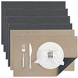 Banchif Platzsets Leinenimitat Tischsets Abwaschbar Tischsets Doppelseitigen Platzsets Stoff Platzdecken maschinenwaschbar 30 x 45 cm (Grau-hell Brown, Rechteckig Satz von 6)
