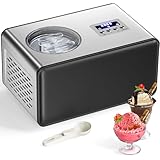 Acmeenjoy Eismaschine mit Kompressor 2L, Eismaschine Selbstkühlend Edelstahl 150W, mit Entnehmbarem Eisbehälter, inkl. Rezeptheft und Eisportionierer