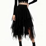 Montrestar Damen Tüll Röcke, A-Linie Hoher Taillierter Rock, High Low Layered Puffy Röcke, Elegant Unregelmäßiger Tüllrock Lang Sommerrock, Mehrschichtiger Mesh Rock für Abschlussball Karneval