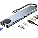 USB C Hub Multiport Adapter: 8 in 1 Docking Station mit 4K HDMI, PD 100W, USB 3.0/2.0 - RJ45 Ethernet, SD/TF Kartenleser, USB C Dongle Kompatibel mit MacBook Pro/Air, Laptop & Anderen Type C Geräten