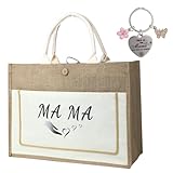 Geschenk für Mama, Mama Geschenk Geburtstag mit Schlüsselanhänger, 43x32cm/16.93x12.6inch Personalisierte Tasche Jutebeutel mit Herz-Design, Als Muttertag Geburtstagsgeschenk Und Alltagsbegleiter