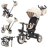 Twinly - Evolutionäres Dreirad für Babys, Sami, faltbar, mit drehbarem Sitz, um 360 Grad drehbar, 2 Jahre – Kinderwagen, Lauflernspielzeug, 1-5 Jahre oder 25 kg – Licht, ausziehbares Verdeck (Beige)