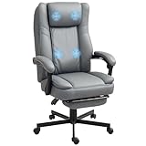 HOMCOM Bürostuhl mit Massagefunktion, Ergonomischer Schreibtischstuhl mit Liegefunktion, Knetmassagemodi, Höhenverstellbarer Drehstuhl mit Fußstütze, Mikrofaser, Grau