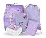 Baagl Schulranzen Mädchen ab 1. Klasse, Airy Schultasche Set 5 -Teilig, Grundschule Schulrucksack für Kinder, Ranzen für Schule (Lieblingstiere)