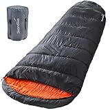 Skandika Schlafsack Vegas XXL Mumienschlafsack mit/ohne Polycotton Innenfutter, für Erwachsene, Doppelschlafsack, 3 Jahreszeiten, bis -12°C, 220 x 110 cm Camping Wandern (Schwarz/Orange | RV Links)