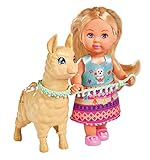 Simba 105733497 - Evi Love Puppe im süßen Outfit mit Alpaka und Leine, 12cm, Für Kinder ab 3 Jahren