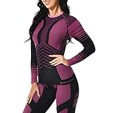 MEETYOO Thermounterwäsche Damen, Funktionswäsche Skiunterwäsche Set Damen Funktionsunterwäsche Atmungsaktiv Thermounterhemd Lang Thermounterhose Frau Thermo für Running Skifahren