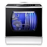 AIRMSEN Mini Geschirrspüler Tischgeschirrspüler mit 5+1 Programme 5L Wassertank, 2 Wege Wasserversorgung, Touch Control & LED-Display, Geeignet für Hausküchen, Wohnungen, Schlafsäle, Weiß & Schwarz