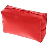 VILLFUL Modische Kosmetiktasche Rot Tragbare Reisekosmetiktasche mit Glänzenden Nähten Kleine PU Leder Makeup Aufbewahrungstasche mit Reißverschluss für Toilettenartikel