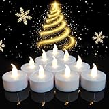 HjingChen 24 Stück LED Teelichter Kerzen, Batteriestart flammenlose realistische hell flackernde elektrische Kerzenlampe, Dose langlebig 200+ Stunden für Hochzeit, Festival, Parteien(Warmweiß)