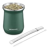 Navaris Yerba Mate Becher Set aus Edelstahl - 300ml Tee Tasse Cup Glas für Mate-Tee - Matebecher inkl Bombilla Strohhalm und Reinigungsbürste