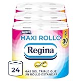 Regina Maxi-Rolle – 24 Rollen Toilettenpapier, 500 Blatt mit 2 Schichten pro Rolle, mehr als dreimal als eine Standardrolle, 60% recyceltes Kunststoffverpackung, 100% FSC-zertifiziertes Papier