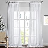 PONY DANCE Vorhänge Wohnzimmer Gardinen mit Kräuselband Weiß 2er Set H 245 x B 140 cm Gardinen Weiss Transparent Leinenoptik Vorhang Durchlässig Curtains for Living Room