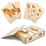 Lilli&Luki® Spielzeug ab 2 Jahre [20 Karten] Montessori | Kinderspielzeug | Holz | Geschenk | Lernspiele | Memo | Mädchen | Junge | Holzspielzeug | Spielsachen | Geschenkideen (Bauernhoftiere)