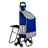 Einkaufstrolley mit Sitz, 3 Räder, Einkaufstrolley, Einkaufstrolley, Einkaufstrolley, zusammenklappbar, sehr robust, mit Sitzauflage, Blau