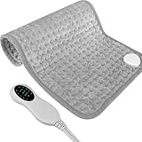Jsdoin Heizkissen, Elektrisches Heizkissen mit Abschaltautomatik und 10 Temperaturstufen Heizkissen für Rücken Nacken Schulter Bauch Heiztechnik - Maschinenwaschbar-Grau(12„ x 24“/ 30x60cm）
