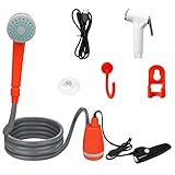 UISEBRT Campingdusche mit Pumpe Akku - Tragbare Camping Dusche Outdoor mit Wiederaufladbarer Tauchpumpe Handbrause, USB-Ladekabel, für Garten Strand Camping Reisen Autowäsche Hundedusche, 2200mAh