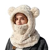 Générique Damenmütze, Halswärmer und Gesichtsmaske, winddicht, warm, verstellbar, mit Bärenohren, für den Außenbereich, Alltag, Skifahren, Reisen, Urlaub, cremefarben, Se référer au descriptif