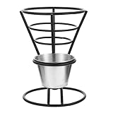 KICHOUSE Halter Für Eisenspäne Braten Pommes-Halter-Korb Gastronomie Halter Für Pommes Frites Frittierkörbe Servierplatten Pommes-Frites-Becher Geformt Französisch Stand Soße Gestell Black