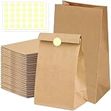 50 Stück Papiertüten Braun 15x27x9CM, Mit 70 Runden Aufkleber, Diy Papiertüten Klein, Kraftpapiertüten, Zur Aufbewahrung Von Nüssen, Süßigkeiten Und Verpackten Geschenken Verwendet