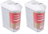 keeeper Schüttdose für Trockenvorräte, Stufenlos verstellbarer Dosierdeckel, Kunststoff, 1,5 l, 11,5 x 7 x 21 cm, Paola, Weiß (Packung mit 2)