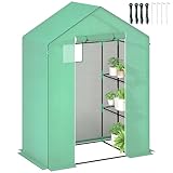Outsunny Gewächshaus mit Rolltür, Fenster, Regale, Winterfest Foliengewächshaus aus Stahl, Treibhaus für Balkon, Garten, Tomatenhaus 143 x 74 x 190 cm, Tomatengewächshaus für Tomaten, Gemüse, Grün