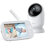Dreo Babyphone mit Kamera, 5 Zoll 720P HD Video-Babyphone mit geteiltem Bildschirm, Infrarot-Nachtsicht, 2-Wege-Gespräch, Remote PTZ, 300 m Reichweite, VOX, 4 Kameras können angeschlossen Werden.