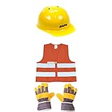 EDUPLAY Bauhelm & Warnweste & Handschuhe für Kinder, gelb/orange (1 Set, 4-teilig)