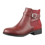 Elara Damen Stiefelette Chelsea Ankle Boots Chunkyrayan C298 Wine-40
