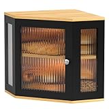 EXABANG Brotkasten Ecke Bambus Eckbrotkasten Brotaufbewahrungsbox mit 2 Etagen, Holz Brotbehälter Brotaufbewahrung lebensmittelecht pflegeleicht Brotbox 32x32x35cm